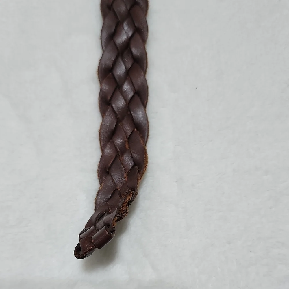 Kid's Braided Brown Leather Belt L/XL